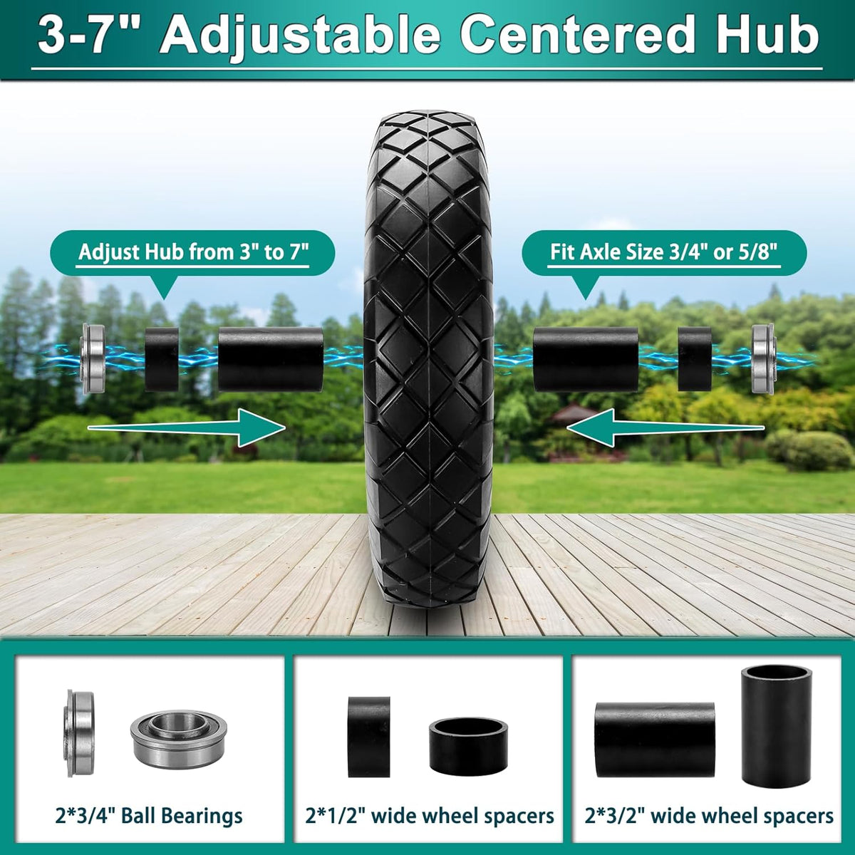 4.80/4.00-8 Flat Free Tire and Wheel- 16" Flat-Free Solid Wheelbarrow Tires with 5/8" & 3/4"