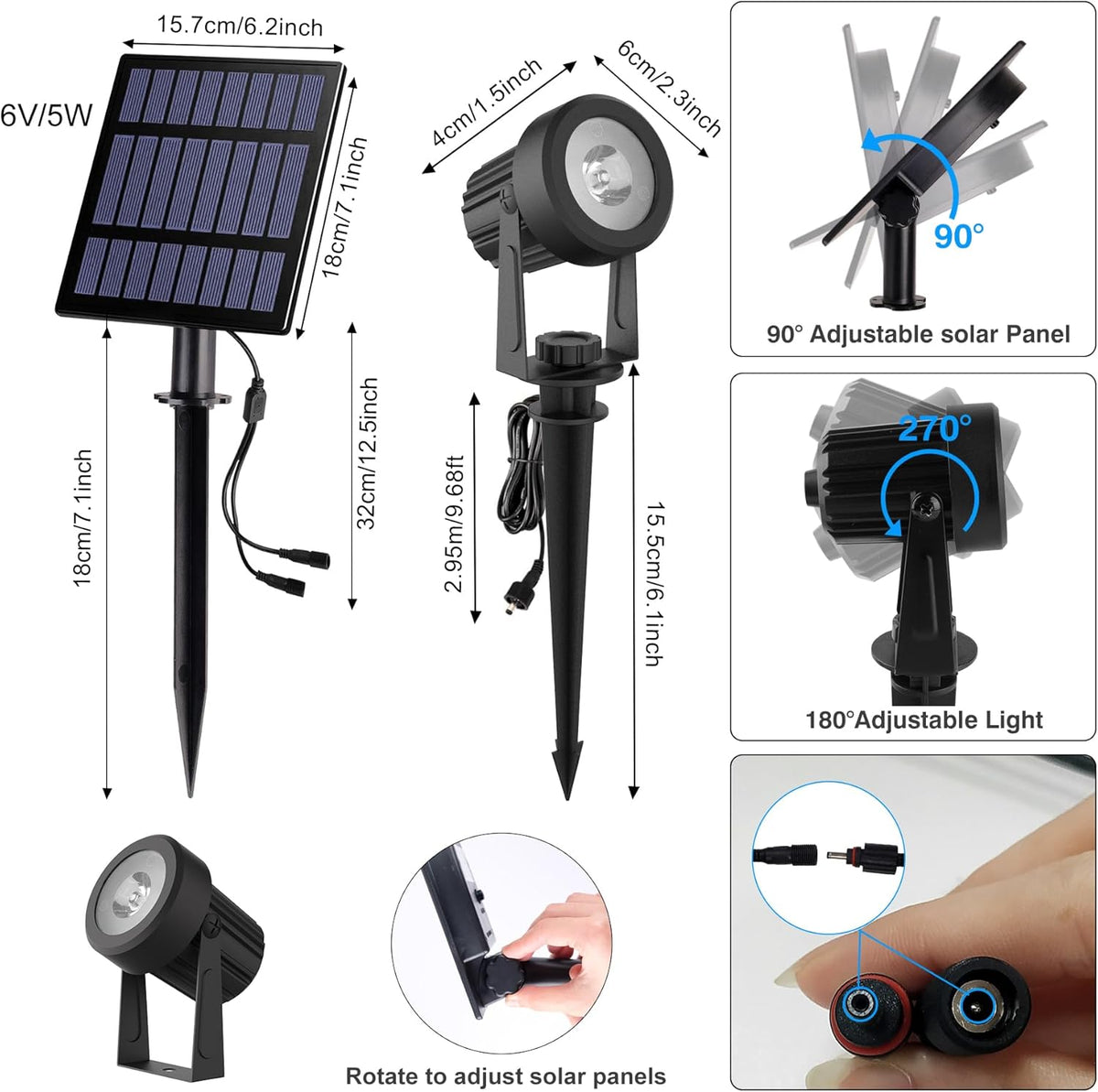 Solar Spot Lights Outdoor, 4-in-1 Solar Landscape Spotlight Waterproof 9.8ft Cable, 5W 3000mAh