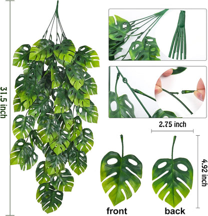 RECUTMS Artificial Hanging Plants 2 Pack, Fake Monstera Leaves Ivy Vine Faux Greenery UV Resistant