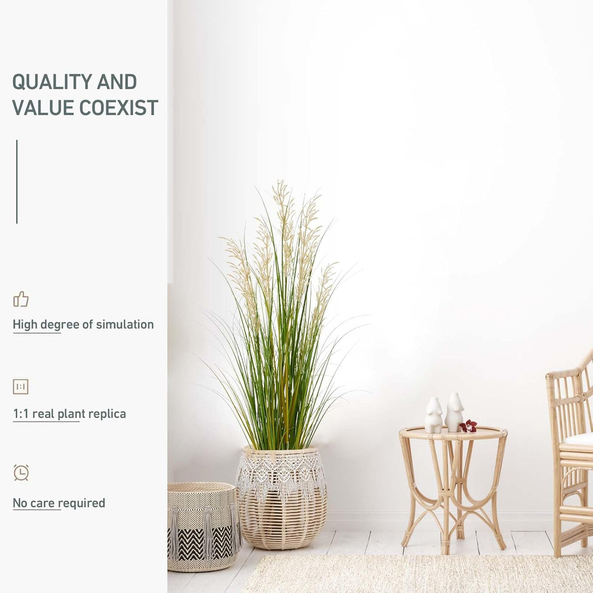 Artificial Plant, 47in Tall, 2pk Grass, Faux House Plants in Pot, Indoor Decorative Flowers