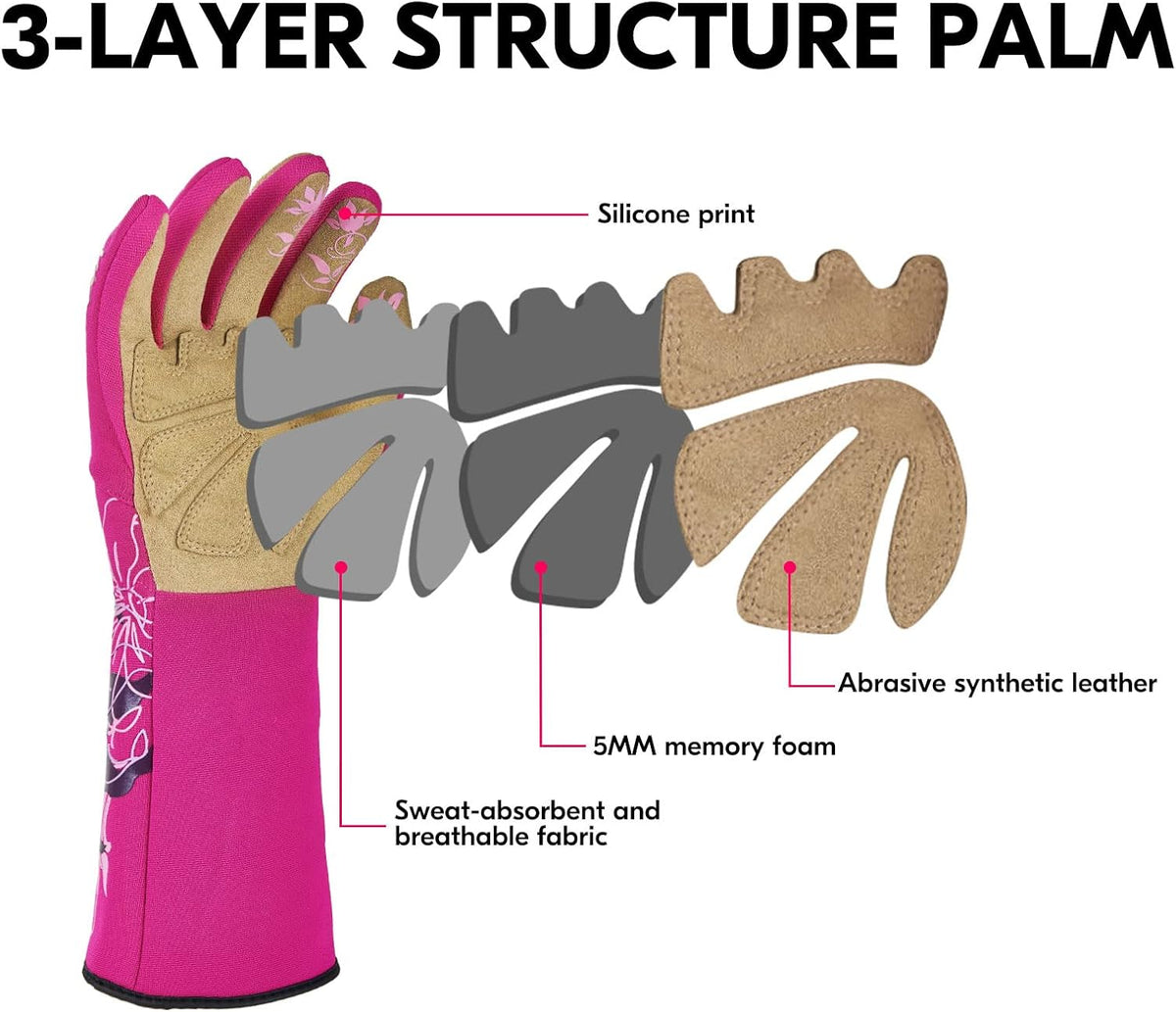 Vgo 1-Pair Ladies' Synthetic Leather Gardening Gloves, Long Sleeves Gauntlet, Breathable & Grip