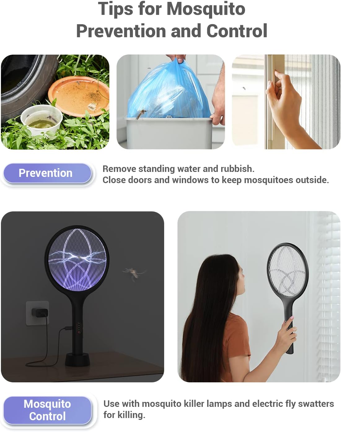 YISSVIC Electric Fly Swatter 4000V Bug Zapper Racket Dual Modes Mosquito Killer with Purple