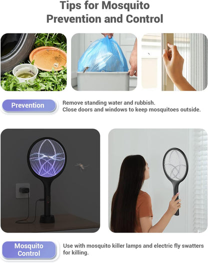 YISSVIC Electric Fly Swatter 4000V Bug Zapper Racket Dual Modes Mosquito Killer with Purple