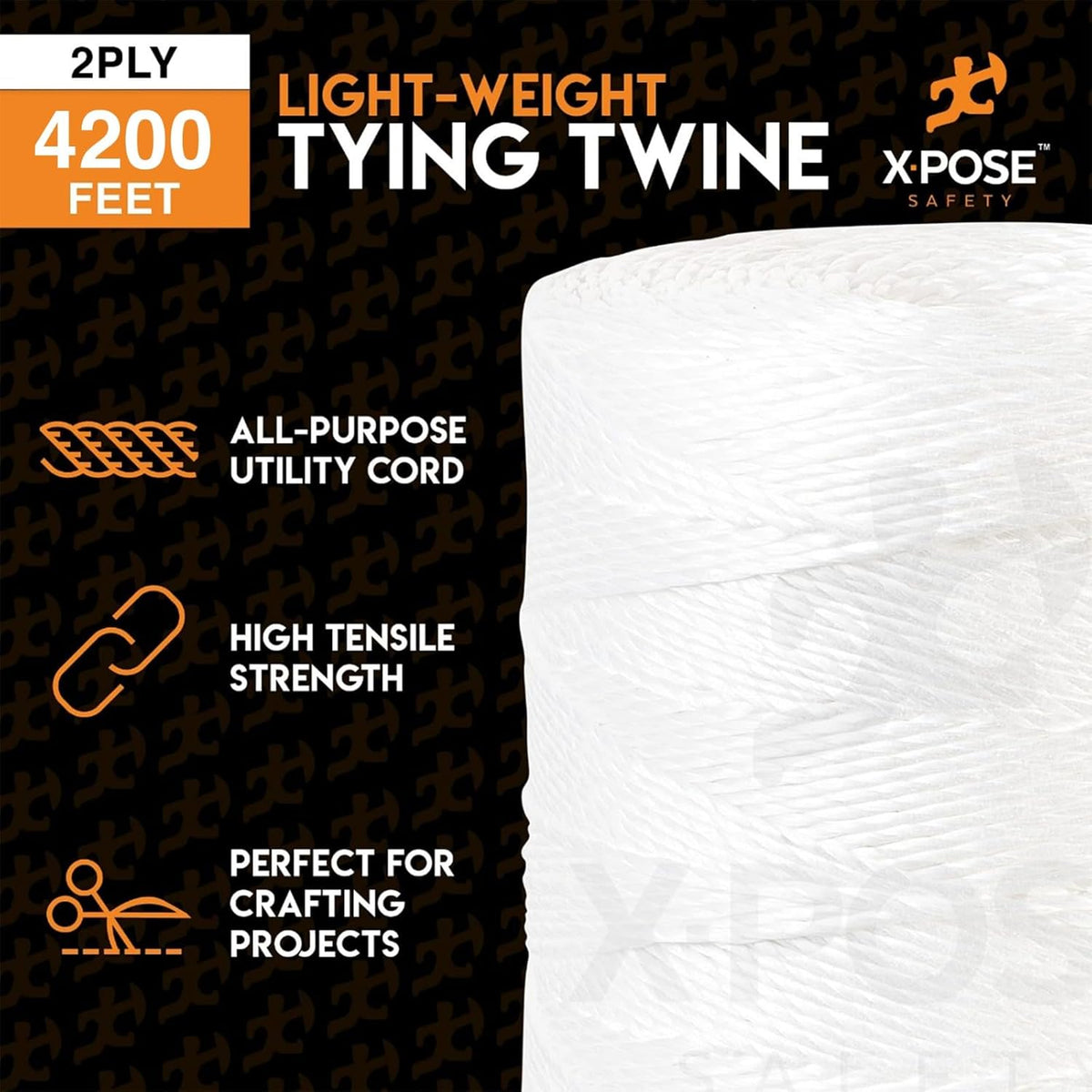Polypropylene Tying Twine - 2 Ply White Plastic Poly Twine String 4200' Roll - Soft On Hands