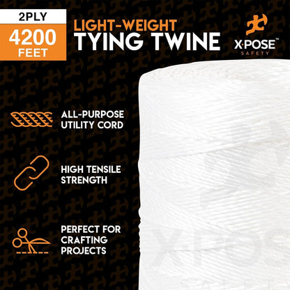 Polypropylene Tying Twine - 2 Ply White Plastic Poly Twine String 4200' Roll - Soft On Hands