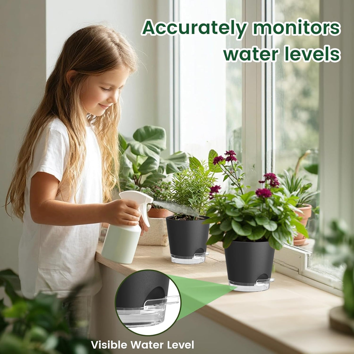 6 inch Self Watering Pots for Indoor Outdoor Plants, 6 Pack Flower Plant Pots with Drainage Holes