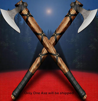 AX-7000 Custom Gift Forged Carbon Steel Viking Axe with Rose Wood Shaft, Viking Bearded Camping Axe