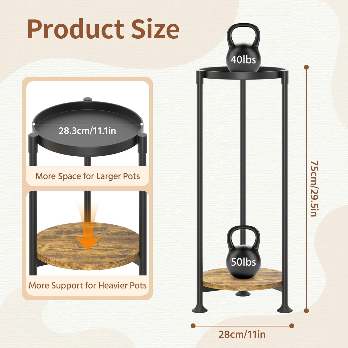 LASZOLA 2 Tier Black Plant Stand Indoor for Large Tall Heavy Duty Flower Planter, Metal Vertical