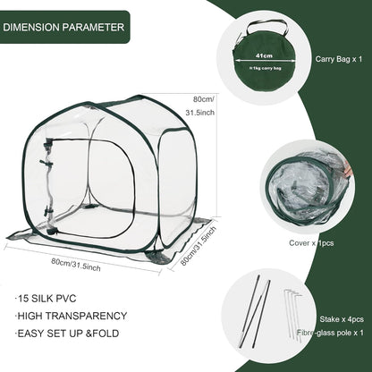 Mini Transparent Pop Up Greenhouse for Indoor and Outdoor Backyard Gardens - Portable Large Space