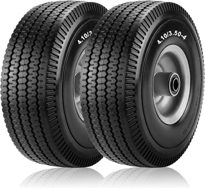 Cenipar 10" 4.10/3.50-4" Flat Free Tire and Wheel 10" Polyurethane Solid Tire with 5/8" Bearings