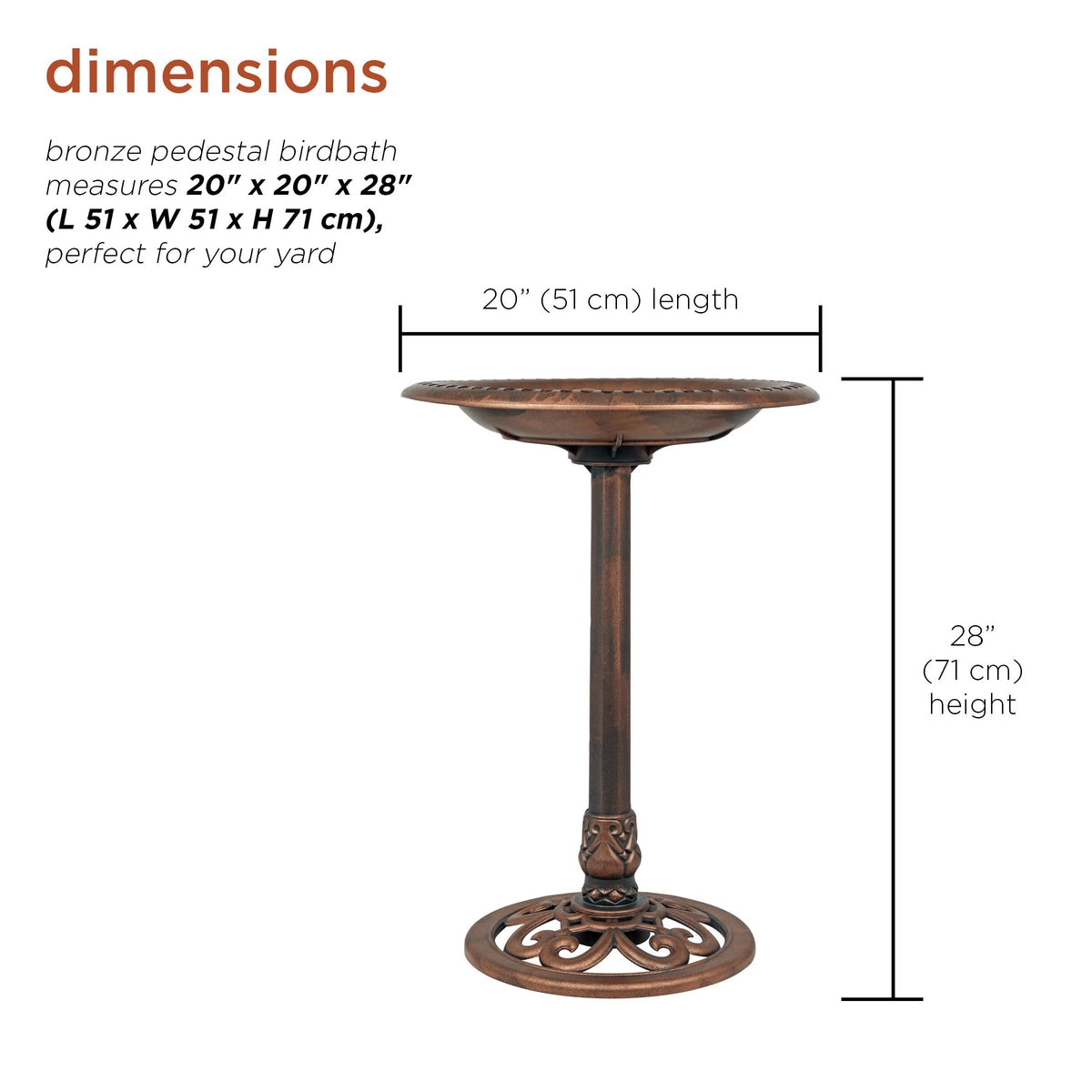 Alpine Corporation | 28" Bronze Outdoor Pedestal Birdbath with Scrollwork Base and Ground Stakes
