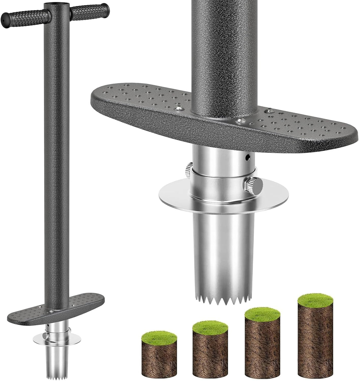 Dolibest 3-in-1 Sod Plugger & Bulb Planter Tool - Depth Adjust (3-6'') Stainless Steel Sharp