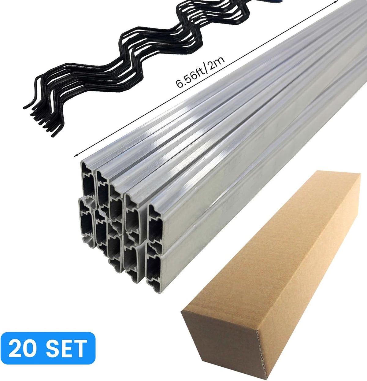 6.6 ft Set of 20 Greenhouse Spring Wire and Lock Channel Kit, PVC-Coated Wires and Aluminum Lock