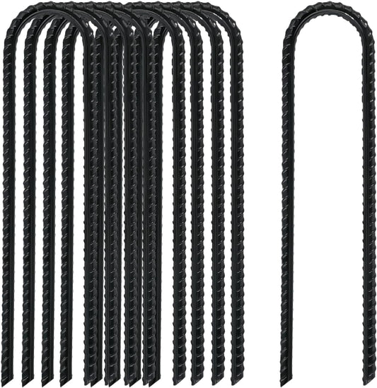 8 Inch Rebar Stakes Heavy Duty, 10 Pack Garden Stake U-Hook, Electrostatic Rust Proof Metal Stakes