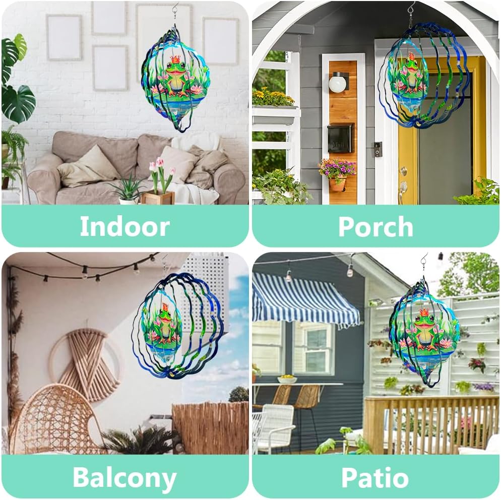Frog Wind Spinner, 3D Hanging Stainless Steel Garden Spinner, Wind Spinner Hanging for Outdoor &
