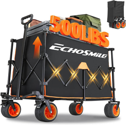EchoSmile Collapsible Foldable Extended Wagon with 500lbs Weight Capacity, 300L Folding Utility