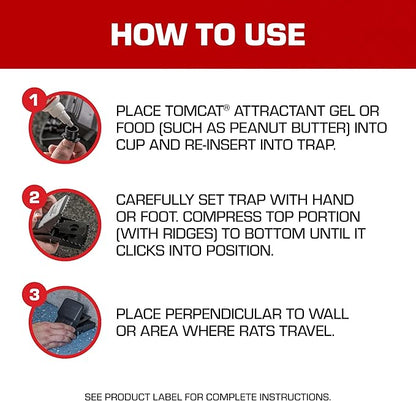 Tomcat Rat Snap Trap, 1 Rat Size Trap - Reusable - Effectively Kill Rats - Ideal for Home and Farm