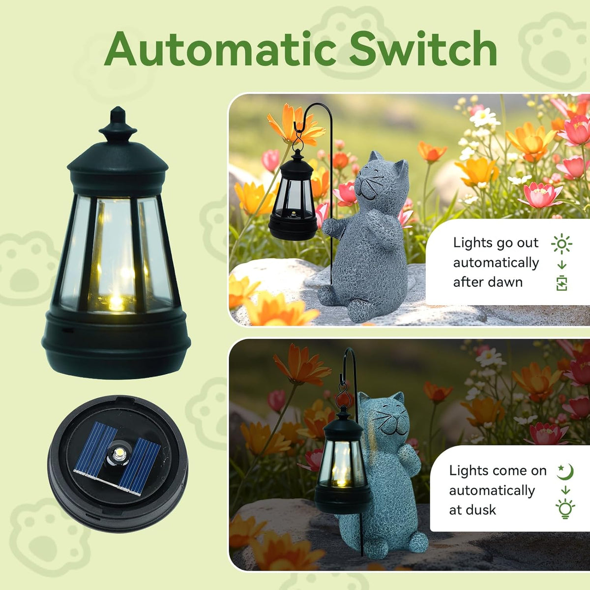 Solar Cat Garden Statues with LED Lights, Outdoor Decor for Patio Yard Balcony - Unique