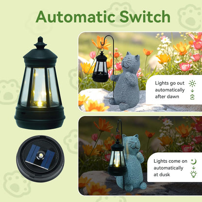 Solar Cat Garden Statues with LED Lights, Outdoor Decor for Patio Yard Balcony - Unique