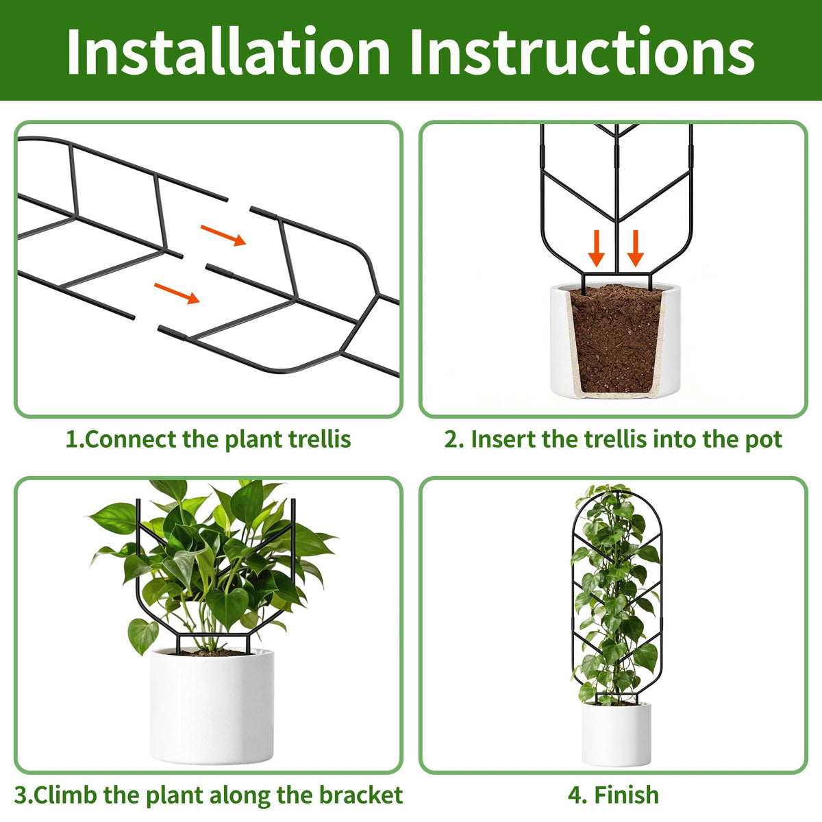 2 Pack 30'' Large Metal Plant Trellis for Climbing Plants, Tall Plant Support for Indoor & Outdoor