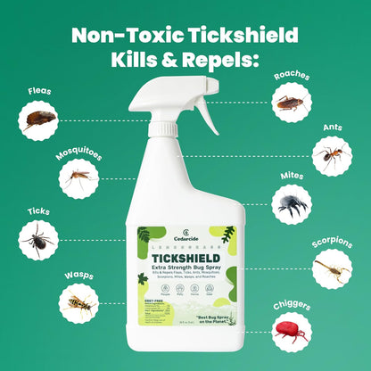 Cedarcide Extra- Strength Tickshield | Deep Woods Cedar Oil Tick & Mosquito Repellent Spray Kills &