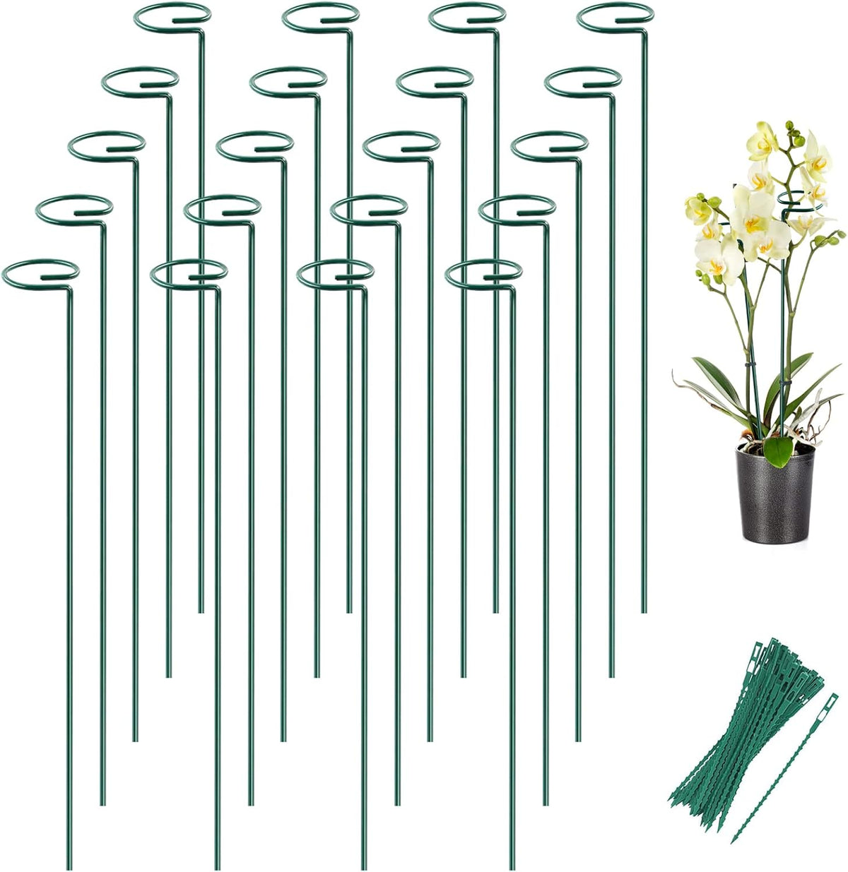 Joyhalo 20 Pack Plant Support Stakes 24 Inch, Plant Stakes, Flower Stakes with 24 Twist Ties