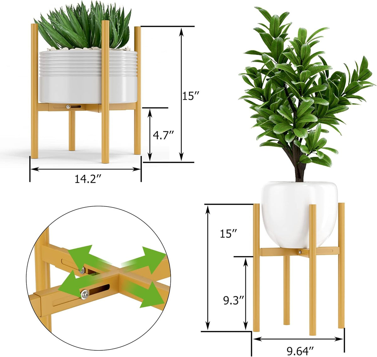 EKNITEY Adjustable Plant Pot Stand: Indoor Outdoor Modern Flower Holder Metal Plant Rack Organizer