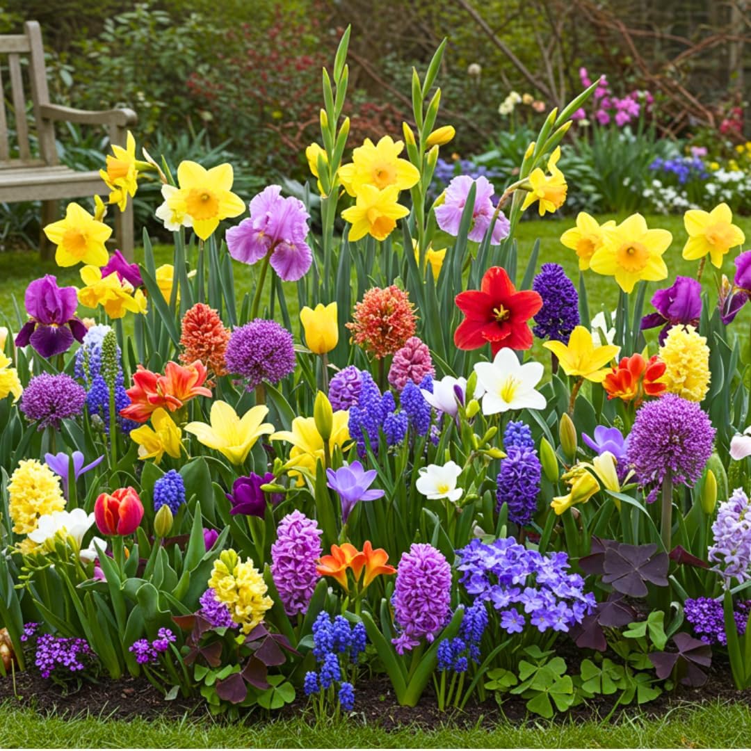 Complete Spring Flower Garden | 50 Fresh Bulbs | Bloom All Spring and Summer, Easy to Grow Flower