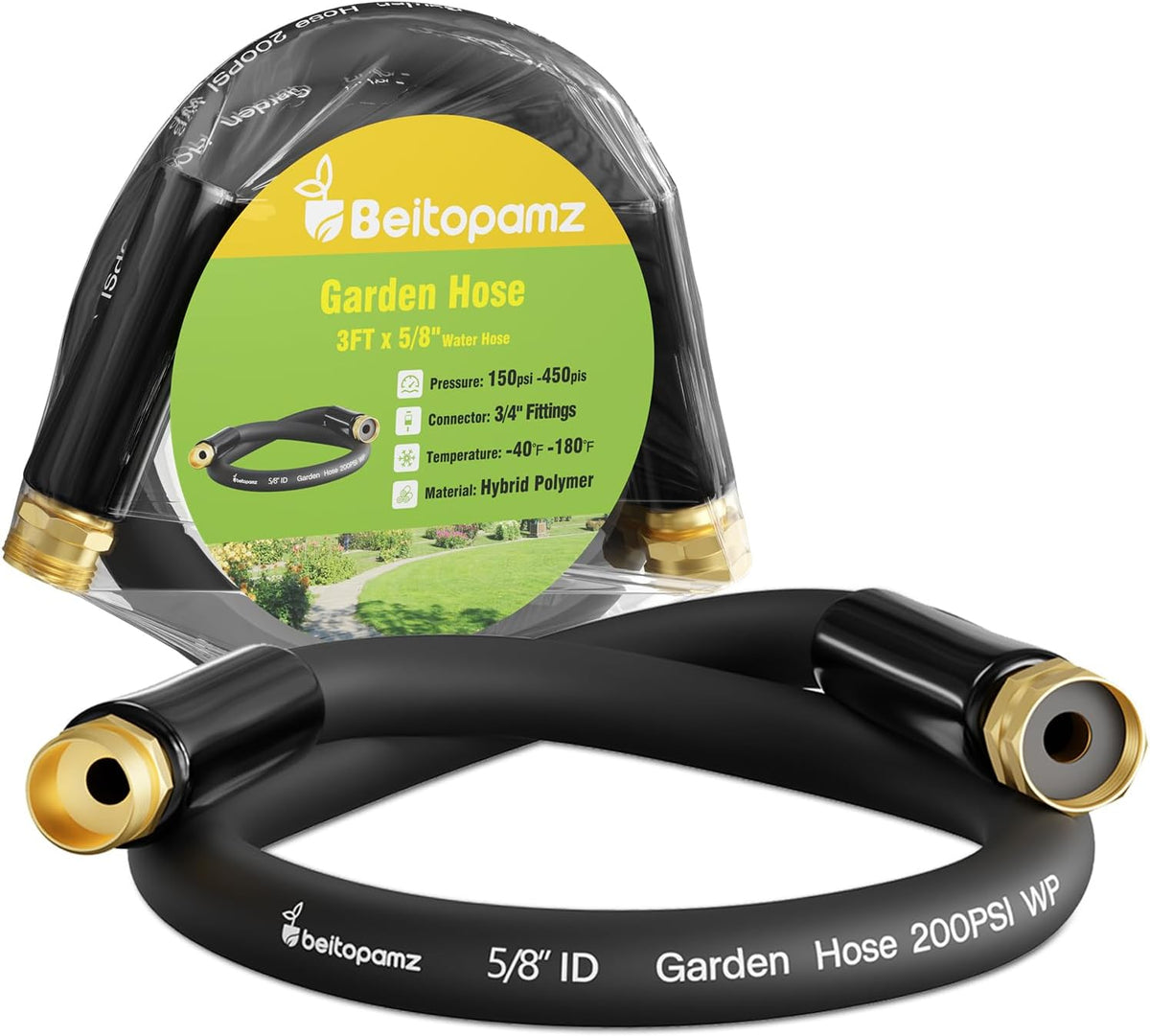 Short Garden Hose 3 ft x 5/8 in Male to Female Heavy Duty Small Water Hose Extend Connector