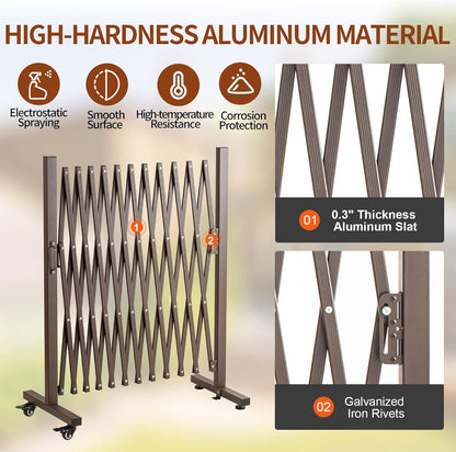 TECSPACE Aluminum Expandable Garden Fence, Portable Barricade Gate with Casters, Adjustable