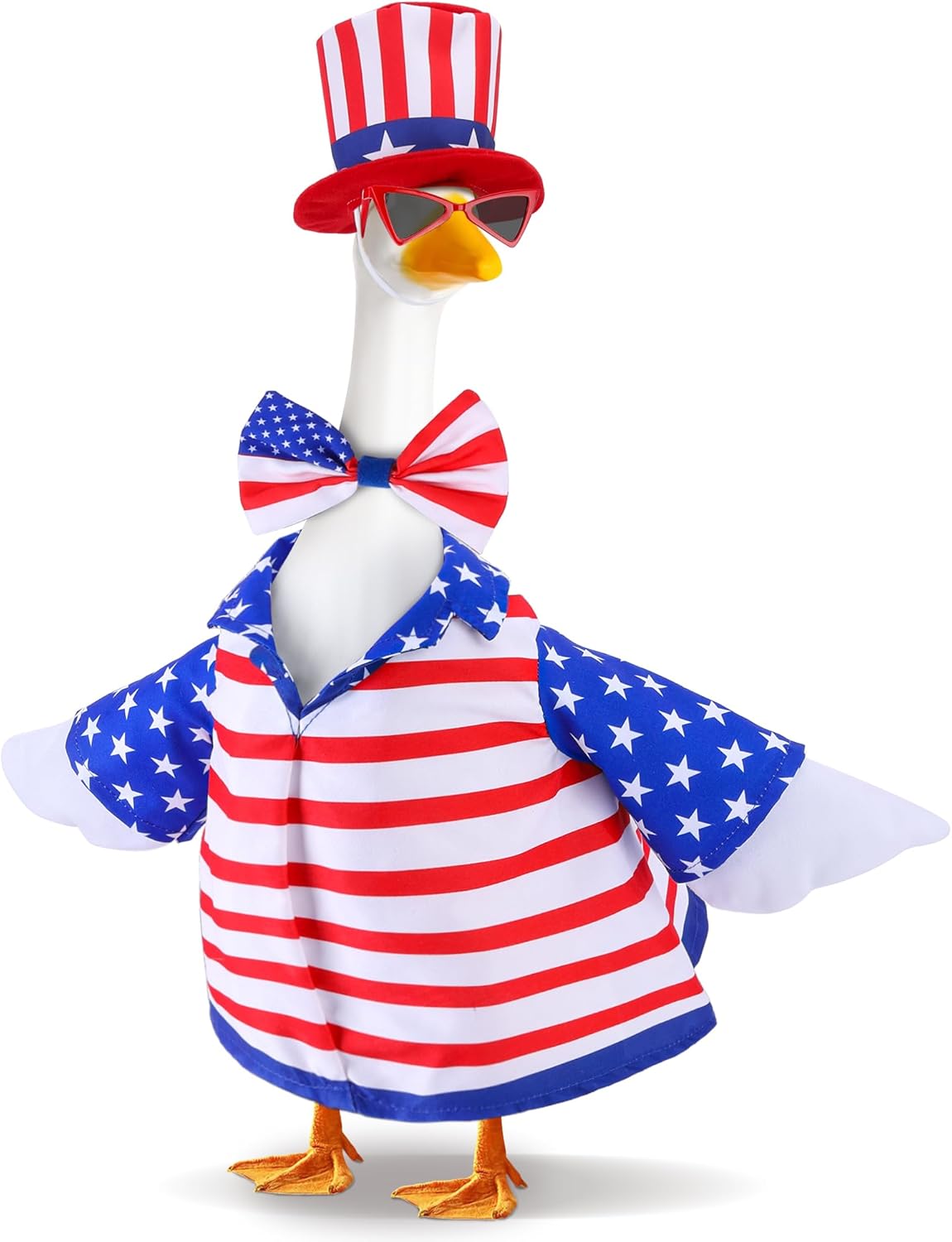 4 Pcs/Set 4th of July Porch Goose Outfit, 23" High Lawn Goose Statue Patriotic Costume Clothing