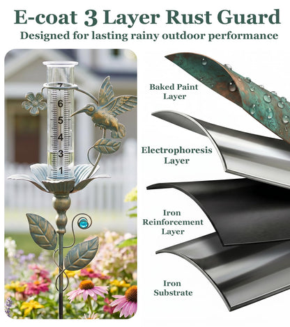 shumi Rain Gauge Outdoor, 7" Hummingbird Rain Gauge for Garden Decor