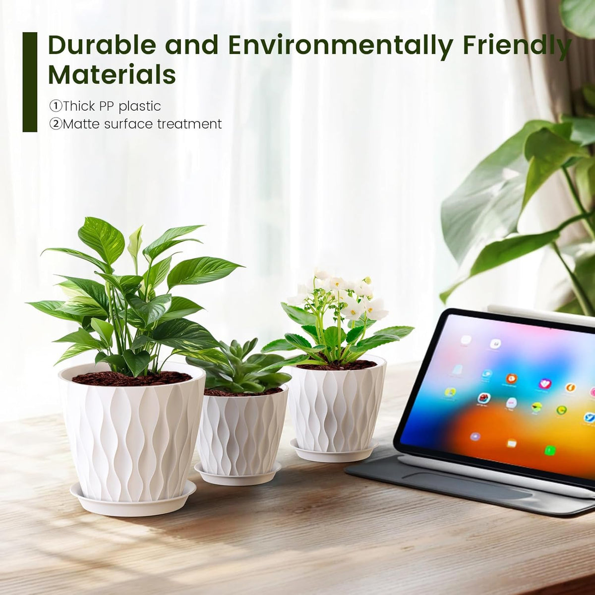 7/6.5/6/5.5/5/4.5/4 inch Plant Pots for Indoor Outdoor Plants, 7 Pack Thick Flower Pots with