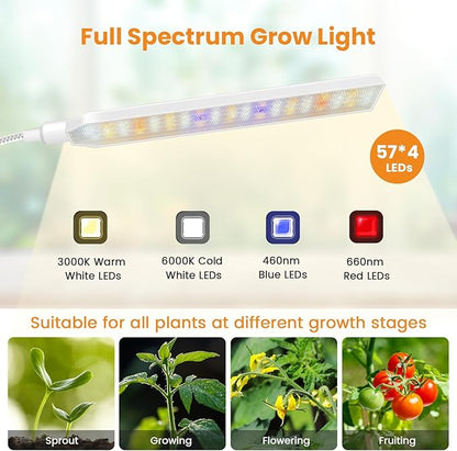 Grow Lights for Indoor Plants, 4-Head Full Specturm Plant Grow Light with 4/8/12/16H Timer, 3 Color
