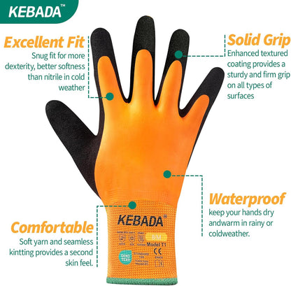 Kebada T1 3 Pairs Waterproof Winter Work Gloves for Men and Women, Warm Work Gloves for Cold