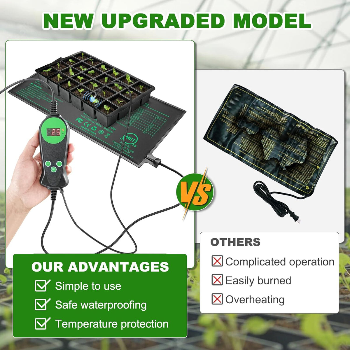 Seedling Heat Mat with Built-in Temperature Controller, 10" x 20.75" Waterproof Plant Heating Pad