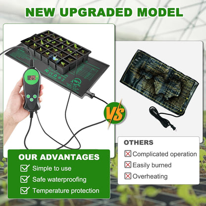 Seedling Heat Mat with Built-in Temperature Controller, 10" x 20.75" Waterproof Plant Heating Pad