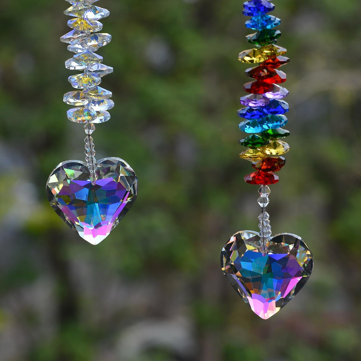 2PCS Exquisite Heart Crystal Sun Catcher Prisms, STINO Hanging Suncatchers with Glass Prism