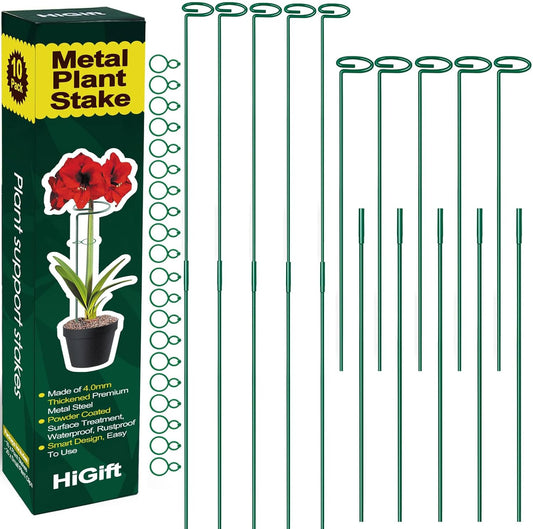 10 Pack Height Adjustable Plant Support Stakes (17" or 32" Inches), Metal Plant Stakes for Indoor