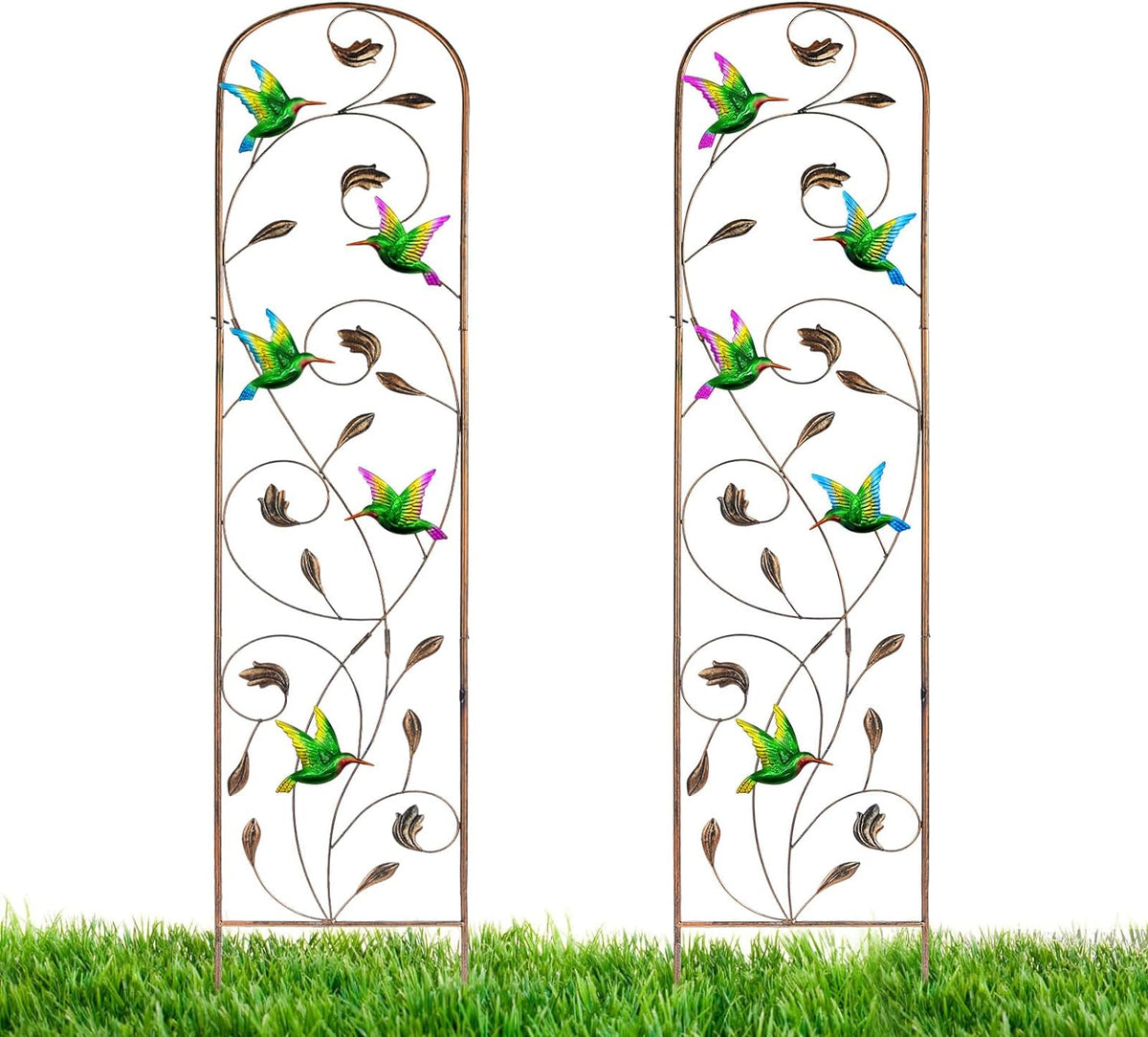 LEWIS&WAYNE 2 Pack Metal Garden Trellis with Colorful Hummingbird 60 Inch High Outdoor Decoration