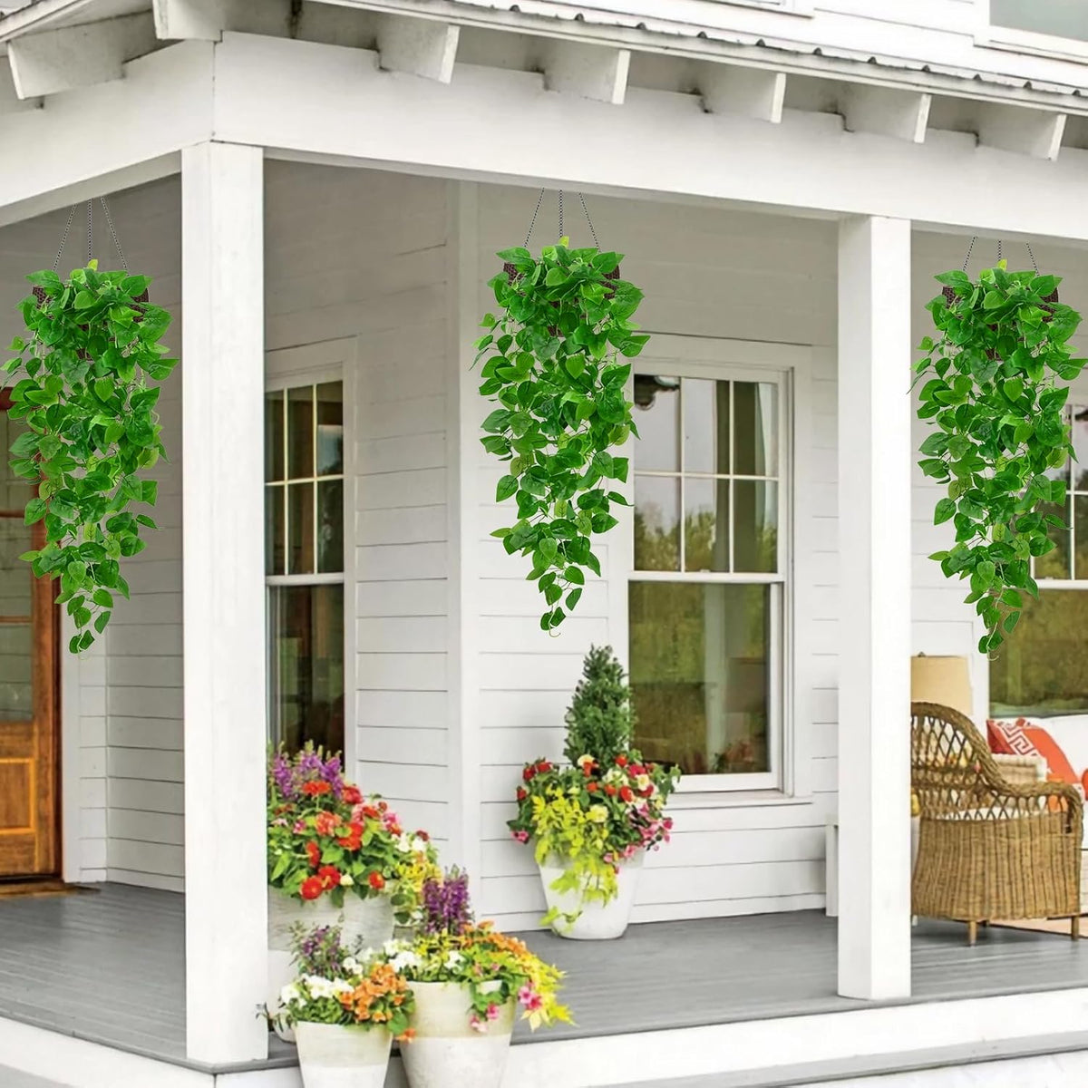 BLEUM CADE 2Pcs Fake Hanging Plants, 9 Branch Artificial Hanging Plant, Lush Faux Pothos Vines for