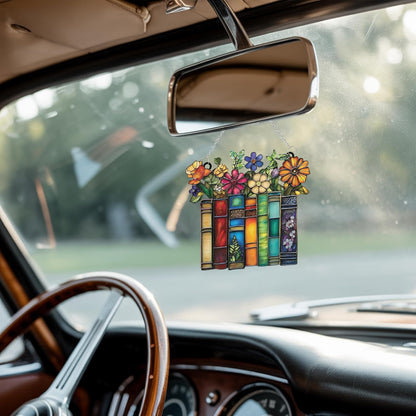 Flower and Books Bookish Acrylic Suncatcher Stained Glass Effect Window Car Hanging Christmas