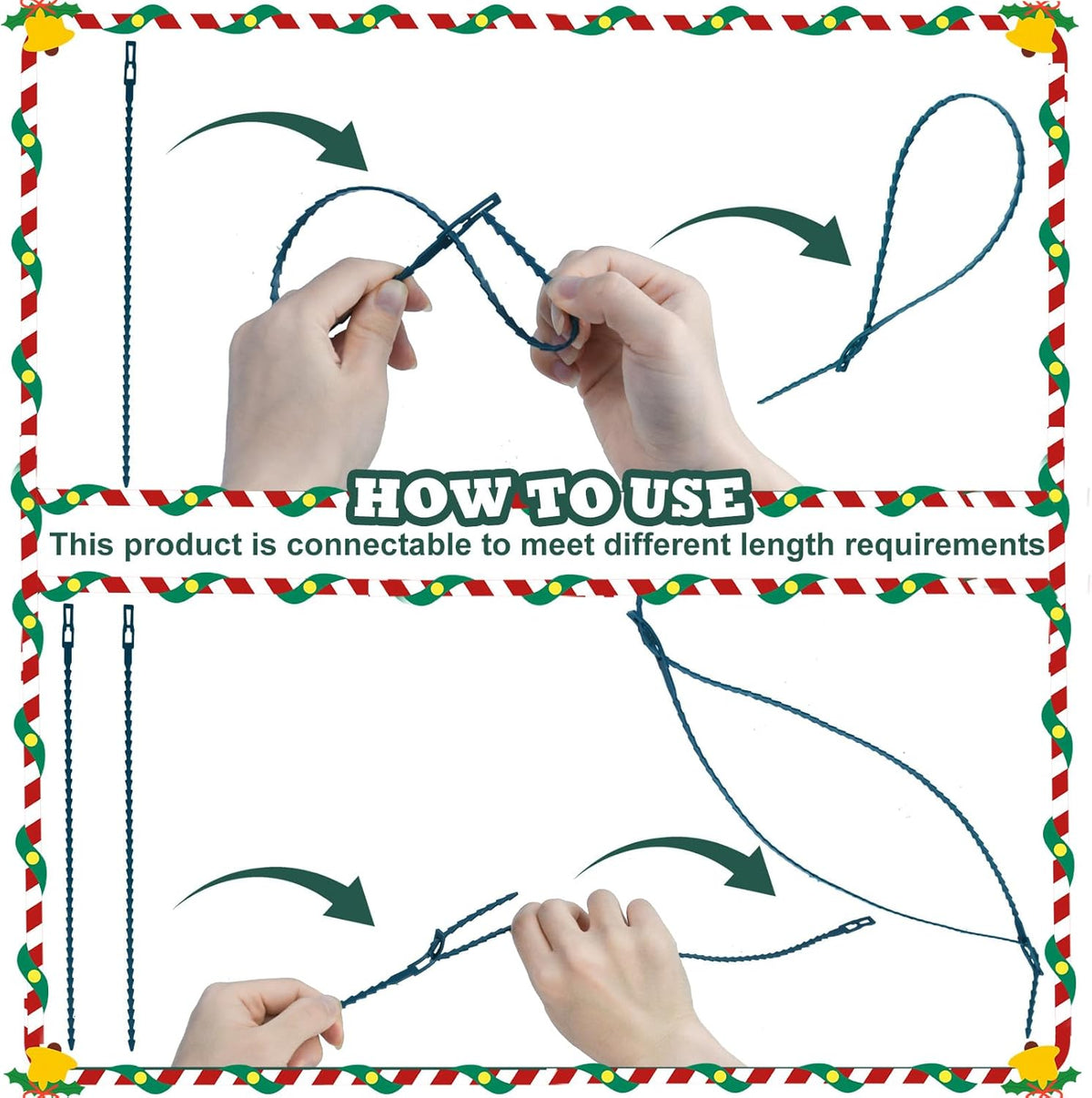 100pcs Christmas Garland Ties Green Flexible Self Locking Nylon Strap 15.7Inch Adjustable Reusable
