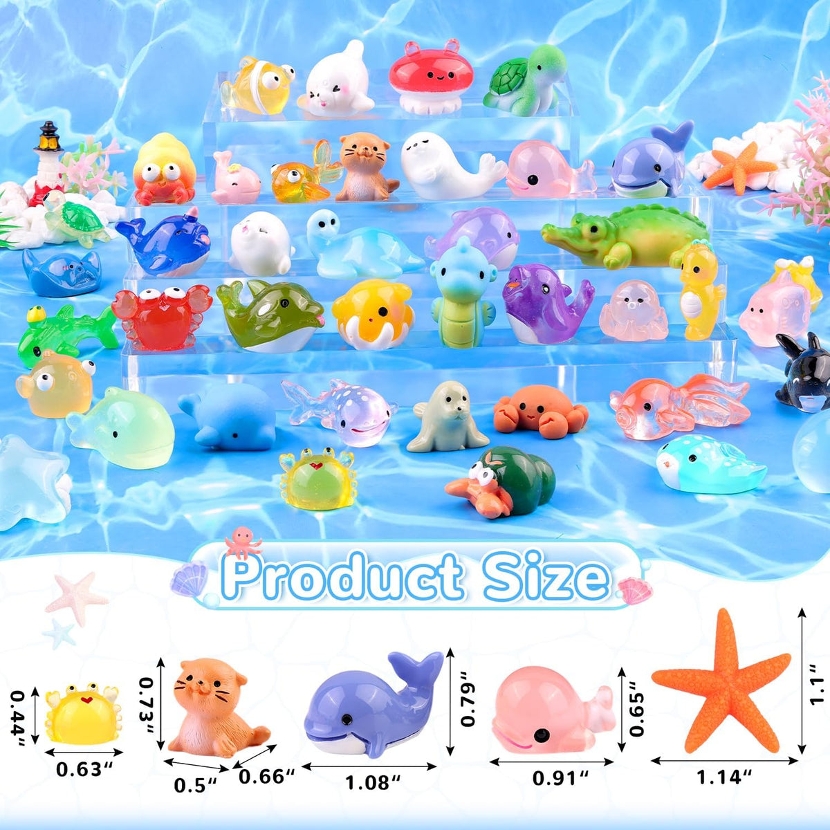 45PCS Mini Resin Animals Tiny Cute Ocean Figurines, Miniature Sea Figures to Hide, Little Animal