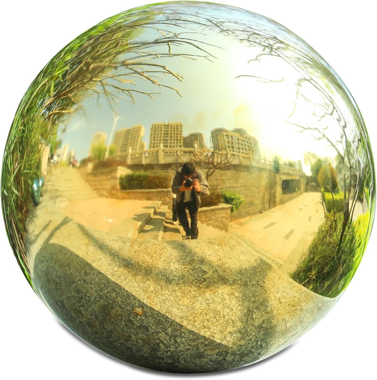 VCUTEKA Gazing Ball, 10" Stainless Steel Mirror Ball Reflective Garden Sphere, Gazing Globe for