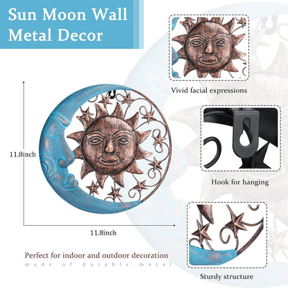 VCUTEKA Sun Face Metal Wall Art Decor Outdoor Sun Moon Patio Garden Fence Deck Yard Pool Wall