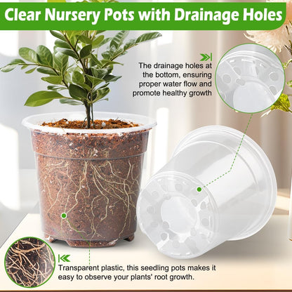 6 Inch Clear Nursery Pots with Humidity Dome, 15 Pack Durable Seed Starting Pot with Drainage