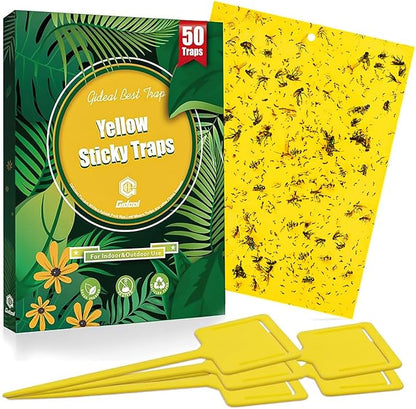 Gideal 50-Pack Dual-Sided Yellow Sticky Traps for Flying Plant Insect Fungus Gnats Whiteflies