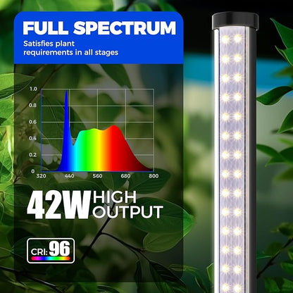 Barrina Vertical Grow Light T10, 42W 5000K, Full Spectrum LED Plant Light for Indoor,Standing Wide