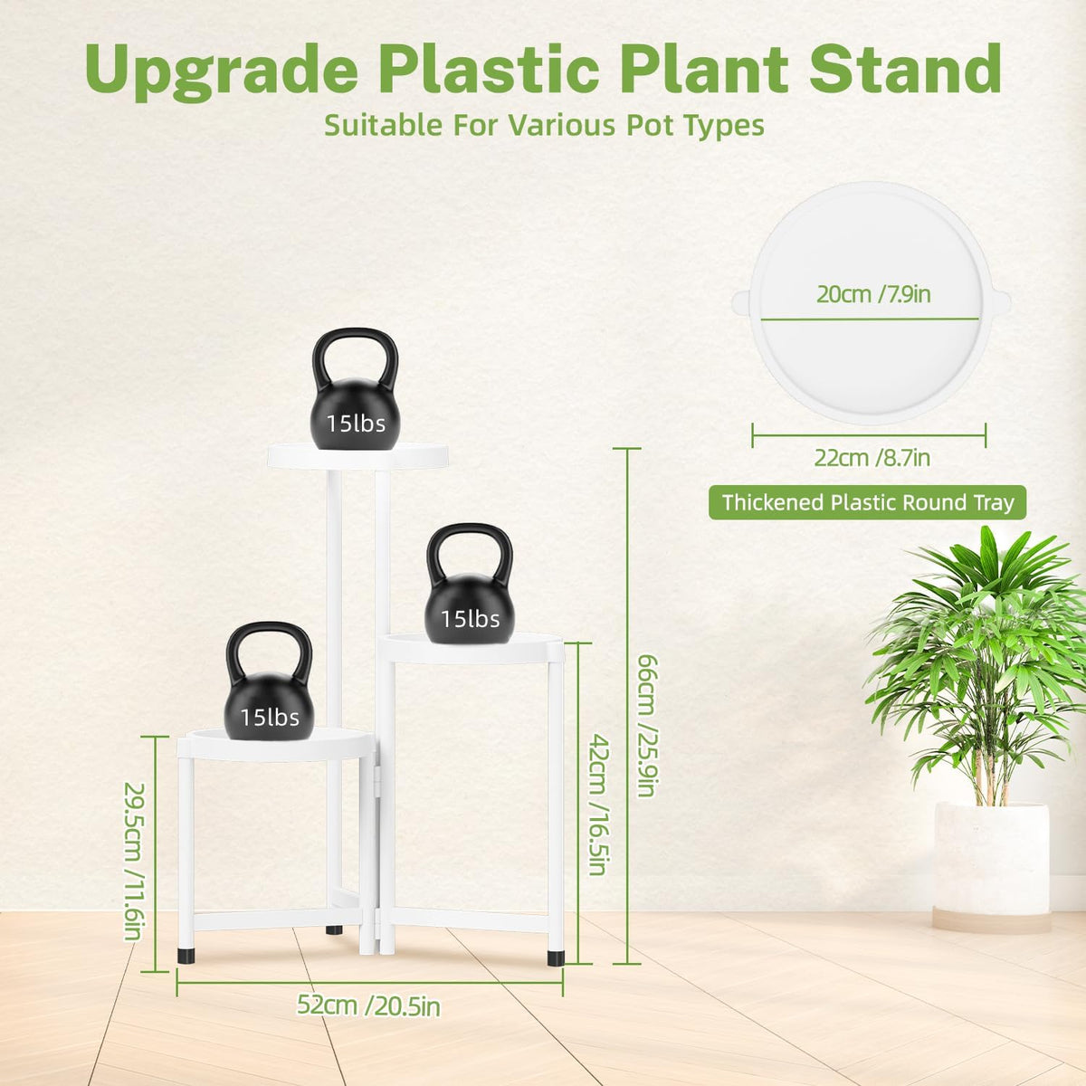 iDavosic.ly 3 Tier Folding Plant Stand Indoor Outdoor with Plastic Tray, Tiered Corner Flower